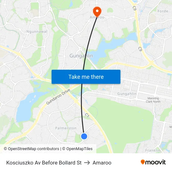 Kosciuszko Av Before Bollard St to Amaroo map
