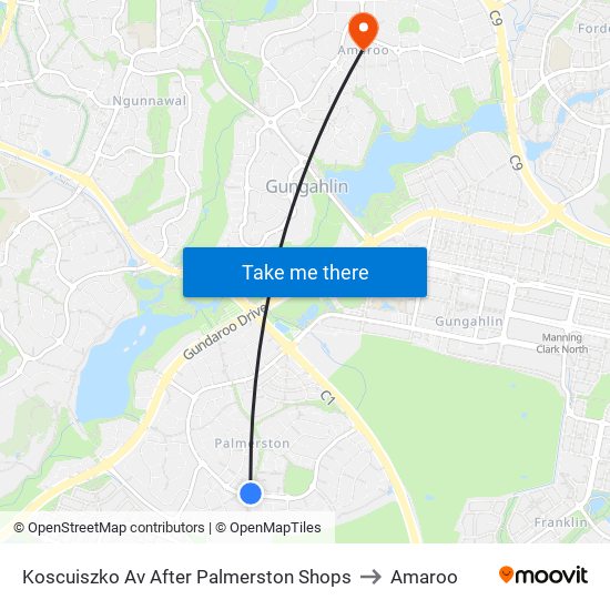 Koscuiszko Av After Palmerston Shops to Amaroo map