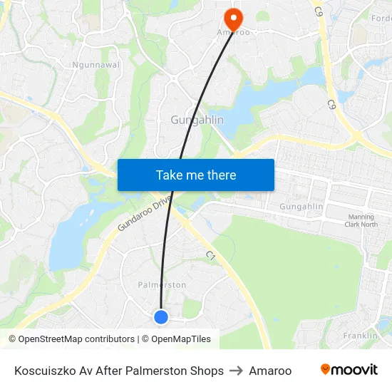 Koscuiszko Av After Palmerston Shops to Amaroo map