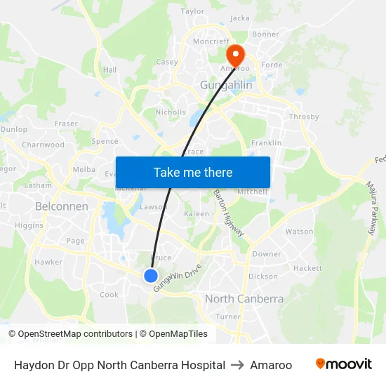Haydon Dr Opp North Canberra Hospital to Amaroo map