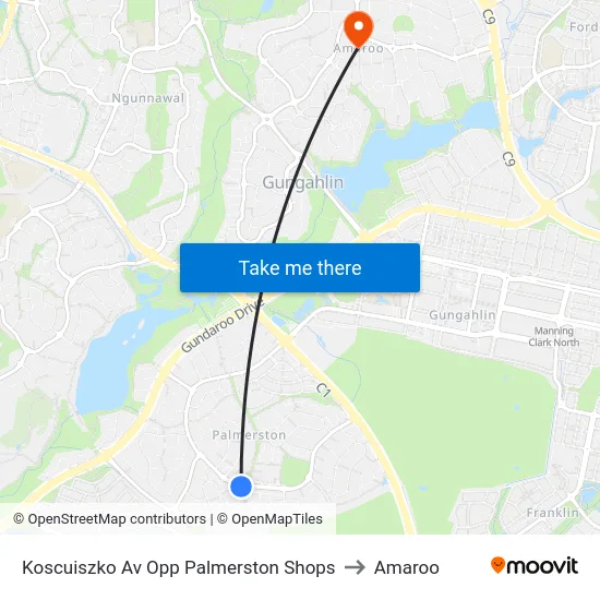 Koscuiszko Av Opp Palmerston Shops to Amaroo map