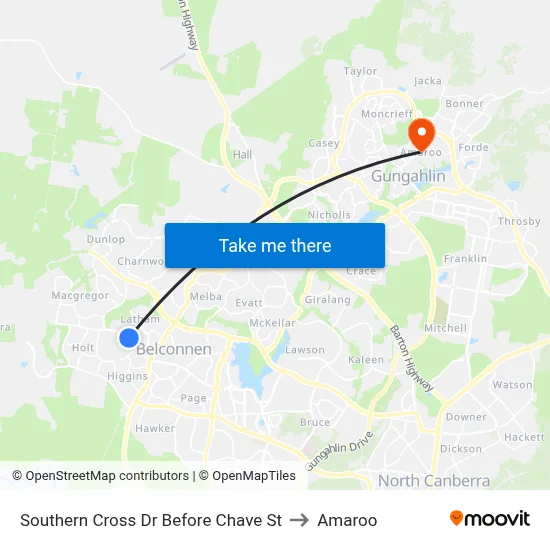 Southern Cross Dr Before Chave St to Amaroo map
