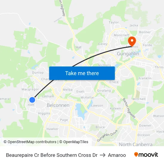 Beaurepaire Cr Before Southern Cross Dr to Amaroo map