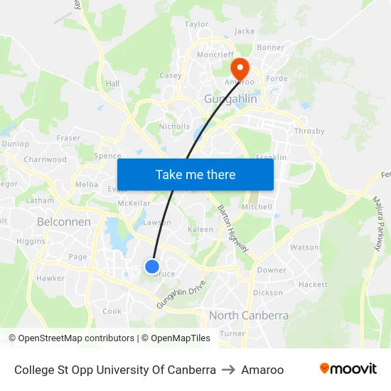 College St Opp University Of Canberra to Amaroo map