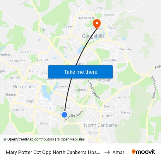 Mary Potter Cct Opp North Canberra Hospital to Amaroo map