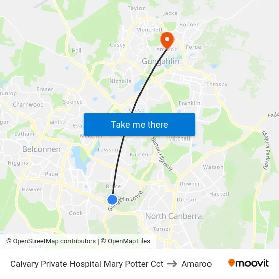 Calvary Private Hospital Mary Potter Cct to Amaroo map