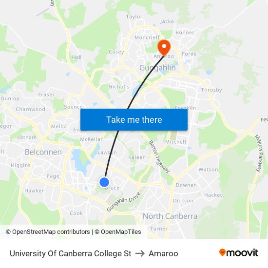 University Of Canberra College St to Amaroo map