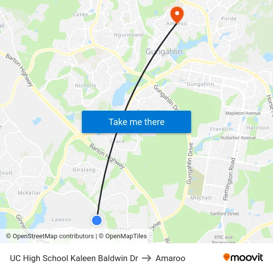 UC High School Kaleen Baldwin Dr to Amaroo map