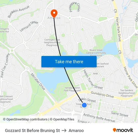 Gozzard St Before Bruning St to Amaroo map