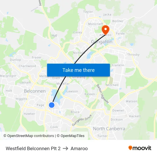 Westfield Belconnen Plt 2 to Amaroo map