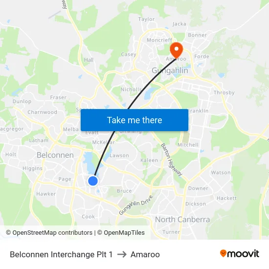 Belconnen Interchange Plt 1 to Amaroo map