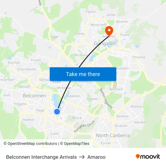 Belconnen Interchange Arrivals to Amaroo map