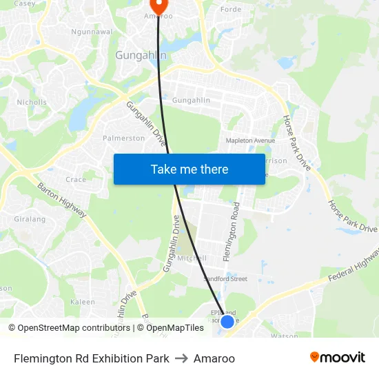 Flemington Rd Exhibition Park to Amaroo map
