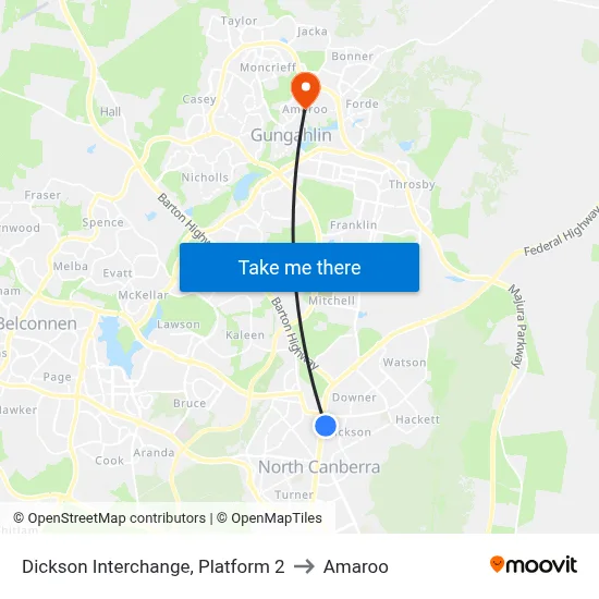 Dickson Interchange, Platform 2 to Amaroo map
