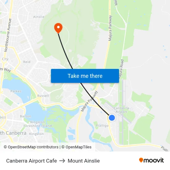 Canberra Airport Cafe to Mount Ainslie map