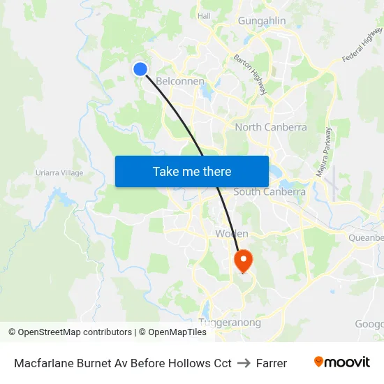 Macfarlane Burnet Av Before Hollows Cct to Farrer map