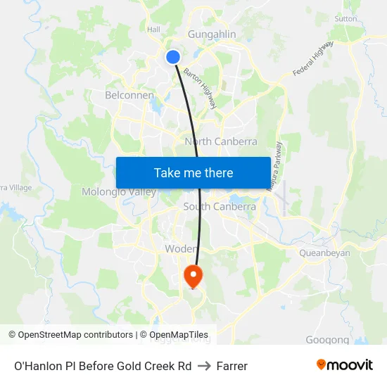 O'Hanlon Pl Before Gold Creek Rd to Farrer map