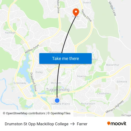 Drumston St Opp Mackillop College to Farrer map