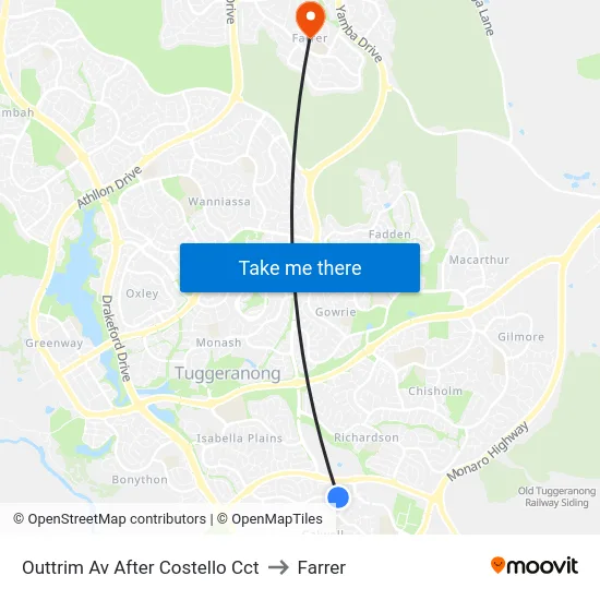 Outtrim Av After Costello Cct to Farrer map