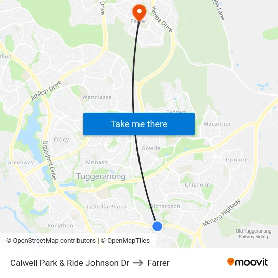 Calwell Park & Ride Johnson Dr to Farrer map