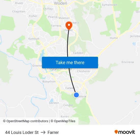 44 Louis Loder St to Farrer map