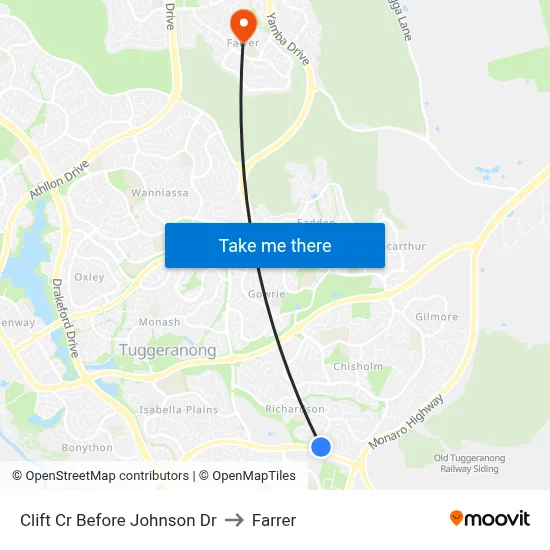 Clift Cr Before Johnson Dr to Farrer map