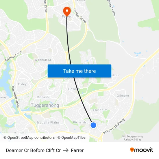 Deamer Cr Before Clift Cr to Farrer map