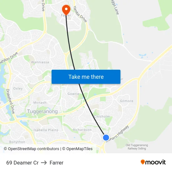 69 Deamer Cr to Farrer map