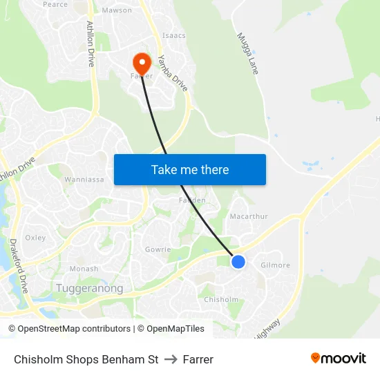 Chisholm Shops Benham St to Farrer map