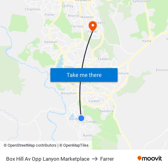 Box Hill Av Opp Lanyon Marketplace to Farrer map