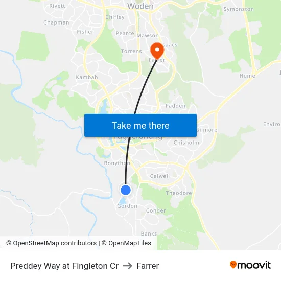 Preddey Way at Fingleton Cr to Farrer map
