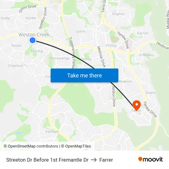 Streeton Dr Before 1st Fremantle Dr to Farrer map