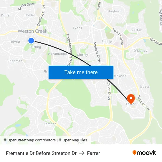 Fremantle Dr Before Streeton Dr to Farrer map