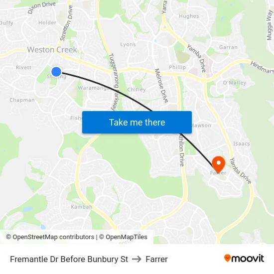 Fremantle Dr Before Bunbury St to Farrer map