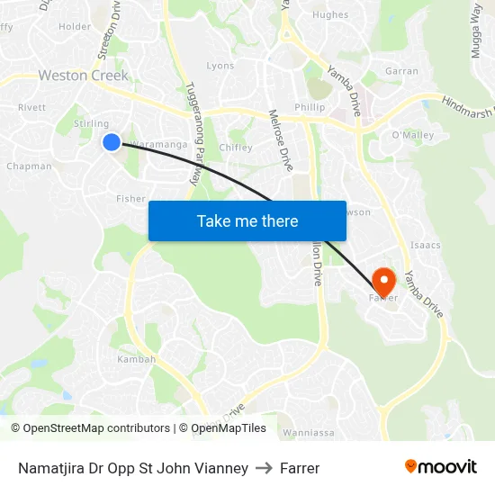 Namatjira Dr Opp St John Vianney to Farrer map