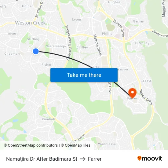 Namatjira Dr After Badimara St to Farrer map