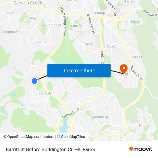 Barritt St Before Boddington Cr to Farrer map