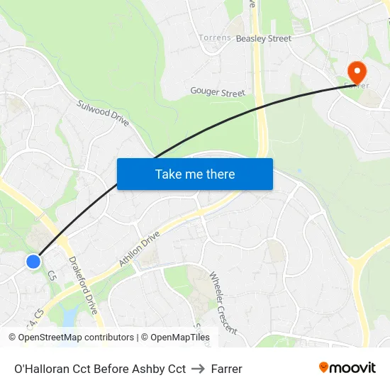 O'Halloran Cct Before Ashby Cct to Farrer map