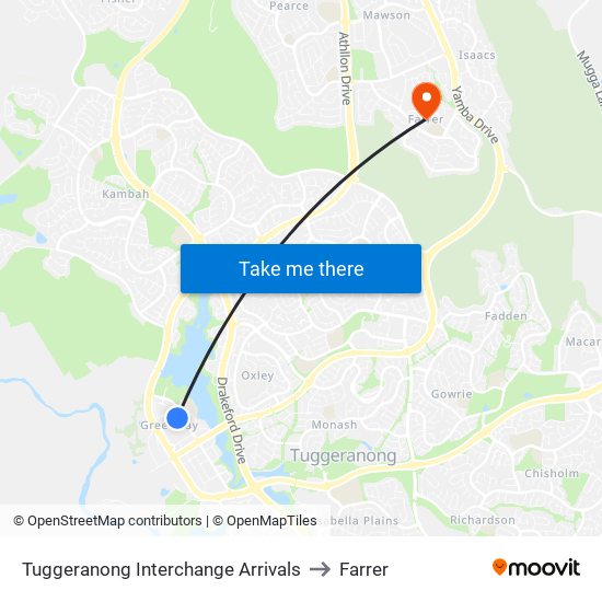 Tuggeranong Interchange Arrivals to Farrer map