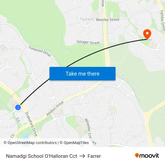 Namadgi School O'Halloran Cct to Farrer map