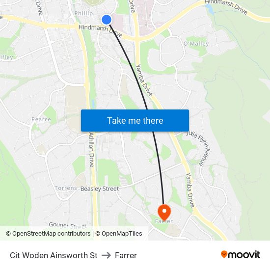 Cit Woden Ainsworth St to Farrer map