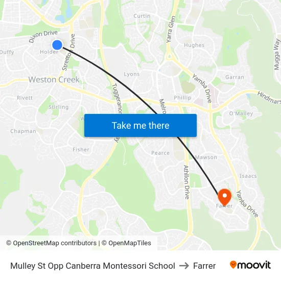 Mulley St Opp Canberra Montessori School to Farrer map