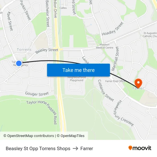 Beasley St Opp Torrens Shops to Farrer map