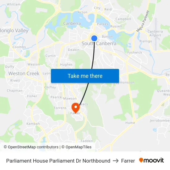 Parliament House Parliament Dr Northbound to Farrer map