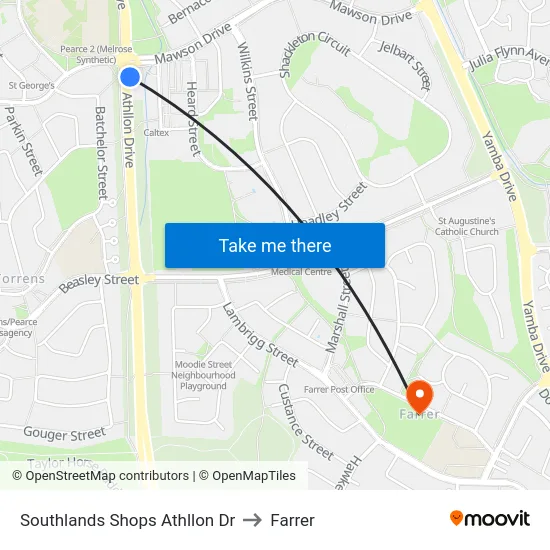 Southlands Shops Athllon Dr to Farrer map