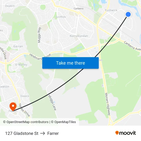 127 Gladstone St to Farrer map