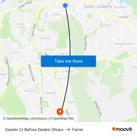 Gawler Cr Before Deakin Shops to Farrer map