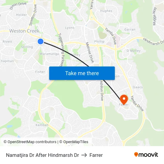Namatjira Dr After Hindmarsh Dr to Farrer map