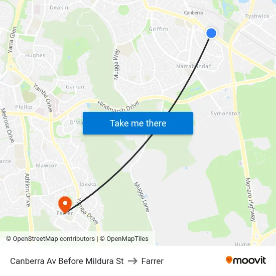 Canberra Av Before Mildura St to Farrer map