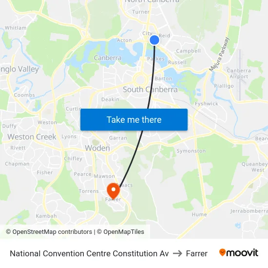 National Convention Centre Constitution Av to Farrer map
